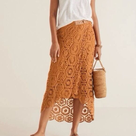 Soft Surroundings Crochet Semsi Wrap Skirt Honey Ginger Western Fall Size Small - Picture 1 of 9